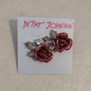 Betsey Johnson Glittering Pink Rose Earrings